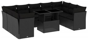 10 részes fekete polyrattan kerti ülőgarnitúra párnákkal