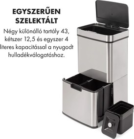 Klarstein Touchless, szemetes, szenzoros, 72 l, 4 tartály, ABS / PP / rozsdamentes acél