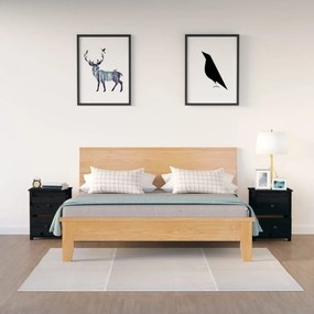 2 darab fekete tömör fenyőfa éjjeliszekrény 50x35x61,5 cm