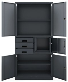 Fém iratszekrény széffel és fiókokkal FILIP II, 900 x 1850 x 400 mm, szürke