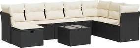 vidaXL 9 részes fekete polyrattan kerti ülőgarnitúra párnákkal