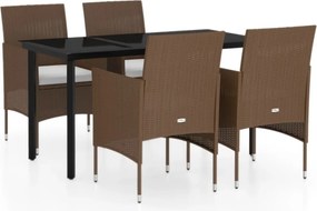 vidaXL 5 részes barna és fekete kerti étkezőgarnitúra párnákkal