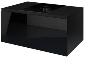MODE 60 cm-es mosdószekrény magasfényű fekete+ fekete üveglap