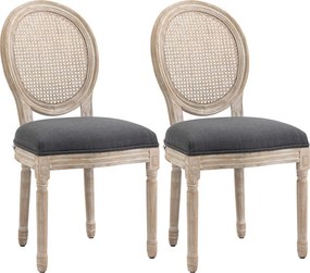 HOMCOM Étkezőszékek konyhai székek, 2 db-os szett, puhán kárpitozott, vintage dizájn, rattan hatás, szürke