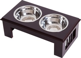 PawHut Magasított Kutyatápláló Állomás 2 Tálcával - 2 x 900ml Rozsdamentes Acél Tálak - Kutyák és Macskák Részére - Espresso | Aosom