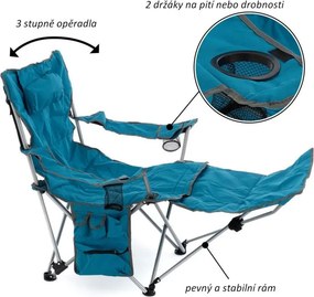 DIVERO® Kempingszék összecsukható lábtartóval 2db kék