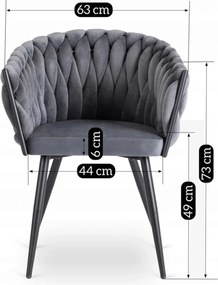 Fonott bársony szék szürke színben, ELENA