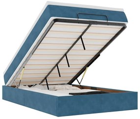 Ottomán ágykeret matraccal sötétkék 120x200cm bársony