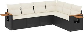 vidaXL 6 részes fekete polyrattan kerti ülőgarnitúra párnákkal