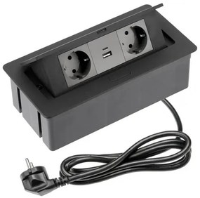 Konnektor, pultba süllyeszthető, fekvő, SOFT, 2x dugalj,2x USB A+C, 1,5 lábellel, fekete