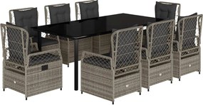 vidaXL 9 részes szürke polyrattan kerti étkezőgarnitúra párnával