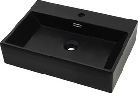 vidaXL fekete kerámia mosdó csaptelep furattal 60,5 x 42,5 x 14,5 cm