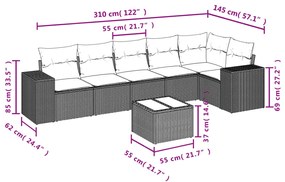 7 részes szürke polyrattan kerti ülőgarnitúra párnákkal