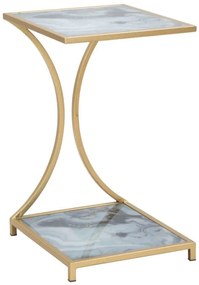 Négyzet alakú kisasztal márvány hatású lapokkal – aranyszínű