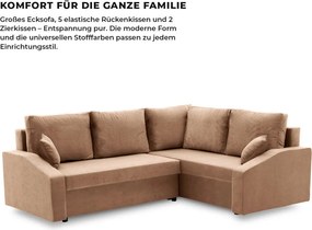 Grande Plus sarokkanapé, jobboldali, szövet anyag, barna