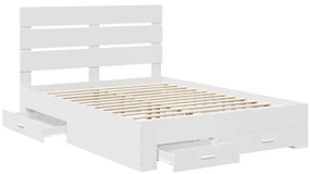 vidaXL Ágykeret fiókkal fejtámlával Fehér 140 x 190 cm Faanyag