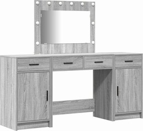 vidaXL Öltözködőasztal tükör lámpákkal fiókkal 3 pcs Szürke Faanyag