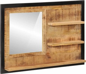 vidaXL üveg és tömör mangófa tükör polcokkal 80 x 8 x 55 cm