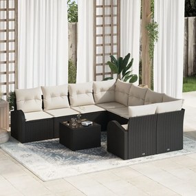 Kerti Kanapé Szett 9 pcs Fekete 55 x 55 x 37 cm polirattan