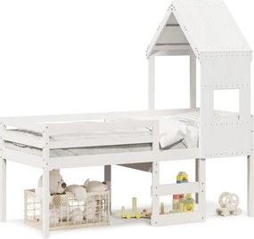 vidaXL fehér tömör fenyőfa magasított ágy tetővel 90 x 190 cm