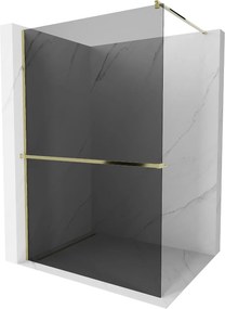 Mexen Kioto +, zuhany paraván polccal és törölközőtartóval 110 x 200 cm, 8mm szürke üveg, arany profil, 800-110-121-50-40
