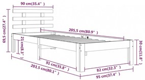 fekete tömör fa ágykeret 90 x 200 cm