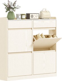HOMCOM Keskeny Cipőtároló Szekrény 4 Billenő Ajtóval Előszoba Cipő Tárolására 2 Fiókkal 8 Pár Cipőhöz Kicsi Terekhez 98x19,2x95,3 cm Fehér | Aosom