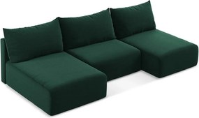 Sötétzöld bársony kinyitható-tárolóhelyes sarokkanapé (U alakú) Kalena – Makamii
