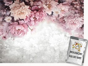 Fotótapéta Flizelina Fal Beton Minta Füzér Virágok Bazsarózsa 300x210 ragasztó