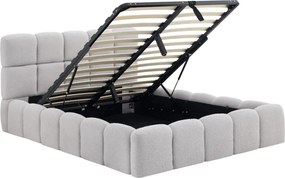 Ágy 140x200 cm méretben, ágyneműtartóval, szürke színben, bouclé kárpittal MURCJA