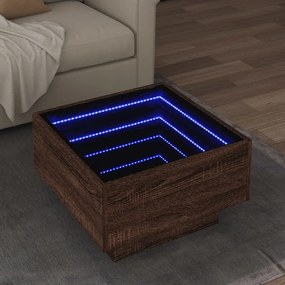Barna tölgy szerelt fa dohányzóasztal LED-del 50 x 50 x 30 cm
