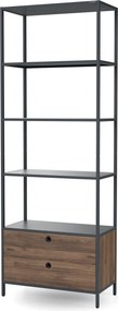 Polc fiókokkal irodába, iratrendezőkhöz és dokumentumokhoz, nyitott polcok, fém, antracit/dió, 800x2200x400 mm: ARIEL Eco Design
