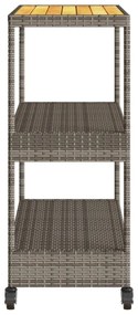 3 szintes szürke polyrattan és tömör akácfa zsúrkocsi