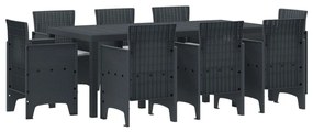 9 Darabos Kerti Étkezőszett Párnákkal Antracit Műrattan