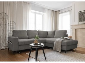 Szürke kordbársony kinyitható sarokkanapé (jobb oldali) Lofty Lilly – Miuform