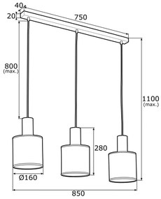 Argon 1490 - Csillár zsinóron HERMAN 3xE27/15W/230V sárgaréz/fekete