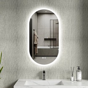 Erga Demi, ovális LED tükör 50x90cm, 3 fényszín, elülső világítás, páramentes fűtőpárna, ERG-V01-DEMI-5090-CL