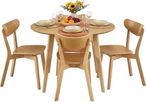 Étkező Szett Kerek Asztal 4 székkel tömör tölgy furnér 105x76cm