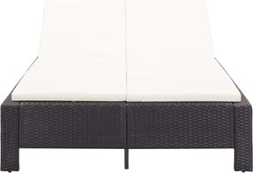 vidaXL fekete polyrattan kétszemélyes napozóágy párnával