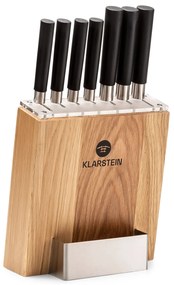 Klarstein Kitano, késkészlet tömbbel, 8 darabos, 7 kés, acél, luxus fa blokk