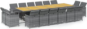 vidaXL 17 részes szürke polyrattan kerti étkezőgarnitúra párnákkal