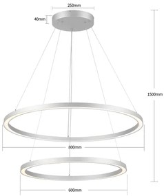Brilagi-LED Dimmelhető. kábeles függeszték PORTOFINO LED/98W/230V átm. 80 cm ezüstszínű+távirányítóval