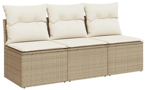 3 személyes bézs polyrattan kerti kanapé párnával
