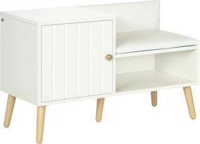 HOMCOM Cipőtároló Pad üléspárnával és Nyitott Polccal 4 Pár Cipőhöz - Cipőpadló Előszobába, Előcsarnokba, Nappaliba 80x33x49 cm Fehér | Aosom