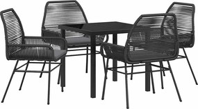 vidaXL Kert étkező szett párnával 5 pcs Fekete polirattan
