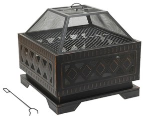 Hordozható fa tűzrakóhely rostéllyal fekete/patina