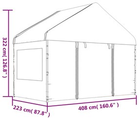 fehér polietilén pavilon tetővel 4,08 x 2,23 x 3,22 m