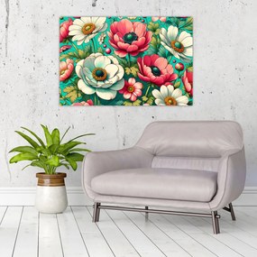 Kép - Virágok kék háttéren (90x60 cm)