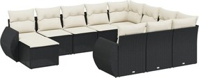 vidaXL 11 részes fekete polyrattan kerti ülőgarnitúra párnákkal