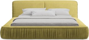 Sárga kárpitozott ágyneműtartós franciaágy ágyráccsal 180x200 cm Keoni – Makamii